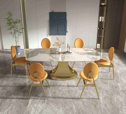 Good price 201 Stainless Steel Gold Collection luxury dining table 6 seater Shaped Base Living Room online
