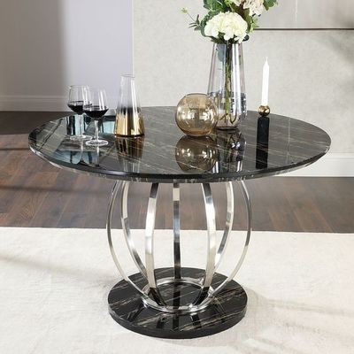 Good price Savory Marble Top Stainless Steel Silver Dining Table With Chairs Set H75cm online